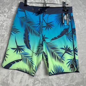 NWT ONeill Board Shorts Swim Trunks Palm‎ Leaf Blue SIZE 29 ABOVE KNEE 19
